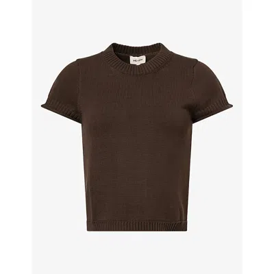 Me And Em And Em Womens Shrunken Straight Cotton-knit Baby Tee Khaki Brown