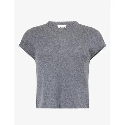 Me And Em And Em Womens Shrunken-fit Knitted Cashmere T-shirt Mid Grey Melange In Animal Print
