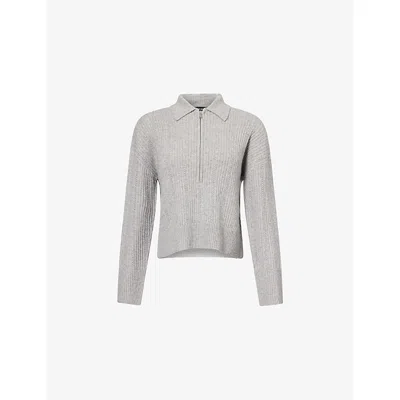 Me And Em And Em Womens Silver Grey Melange Boxy-fit Ribbed Wool-and-cashmere Top In Gray