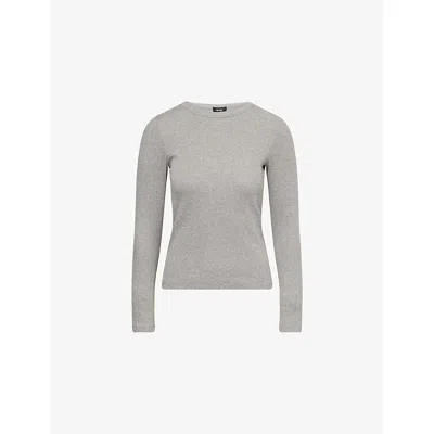 Me And Em And Em Womens Silver Grey Melange Ultimate Rib Long-sleeve Cotton-jersey Top In Gray