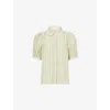 Me And Em And Em Womens Silver Sage Striped Lace-trim Cotton Blouse