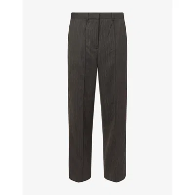 Me And Em And Em Womens Slim Crop Stripe Wool Trousers Grey Multi In Gray