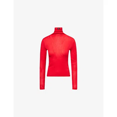 Me And Em And Em Womens True Scarlet Red Slim-fit High-neck Cotton-jersey Top