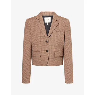 Me And Em And Em Womens Slim-fit Cropped Woven Blazer Pecan Brown Multi