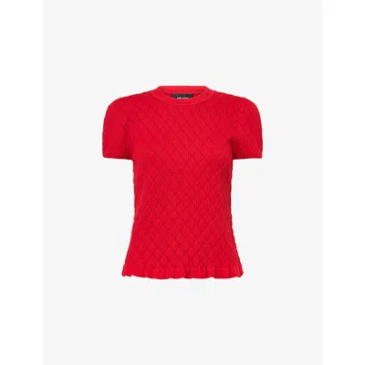 Me And Em And Em Womens Smocked Slim-fit Knitted Cotton-blend T-shirt Ruby Red