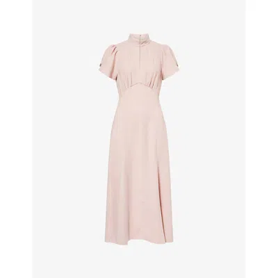 Me And Em And Em Womens Smoke Pink Contrast-stitch High-neck Woven Midi Dress
