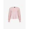 Me And Em And Em Womens Smoke Pink Feature-cuff Round-neck Stretch-woven Blouse In Pink