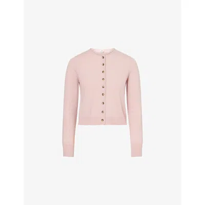 Me And Em And Em Womens Smoke Pink Round-neck Roll-trim Cashmere Cardigan Xs