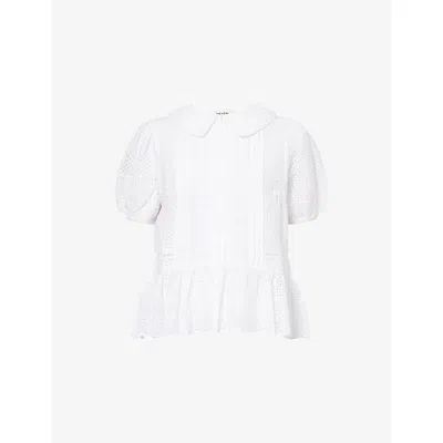 Me And Em And Em Womens Broderie Boxy Peplum-hem Cotton Top Soft White In Multi