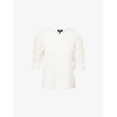 Me And Em And Em Womens Soft White Broderie-sleeve Swing Cotton-jersey Top