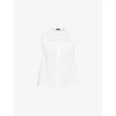 Me And Em And Em Womens Cheesecloth Sleeveless Lace-trim Cotton Top Soft White
