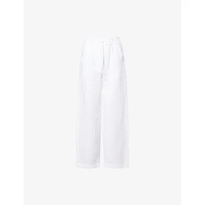 Me And Em Womens  Cheesecloth Wrinkled Straight-leg Mid-rise Cotton Trousers In Soft White