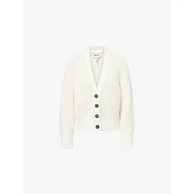 Me And Em And Em Womens Soft White Chunky-knit Raglan-sleeve Cotton Cardigan Xs