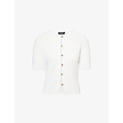 Me And Em And Em Womens Soft White Cotton-linen Bouclé Knitted Top