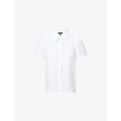 Me And Em And Em Womens Soft White Creased Lace-trim Cotton Blouse