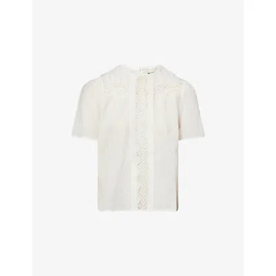 Me And Em And Em Womens Soft White Embroidered Cut-out Cotton-voile T-shirt