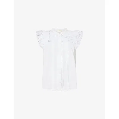 Me And Em And Em Womens Soft White Embroidered Swing Cotton Top