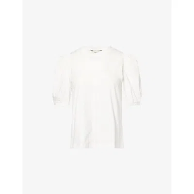 Me And Em And Em Womens Soft White Feminine Swing Puff-sleeve Cotton Slub-jersey Top