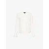 Me And Em And Em Womens Soft White Floral-embroidered Bell-sleeve Cotton Blouse