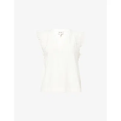 Me And Em And Em Womens Soft White Frill-sleeve Cotton Slub-jersey Swing Top