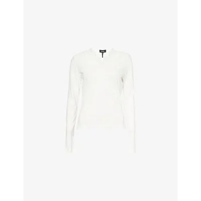 Me And Em And Em Womens Soft White Lace-embroidery V-neck Cotton-jersey Top