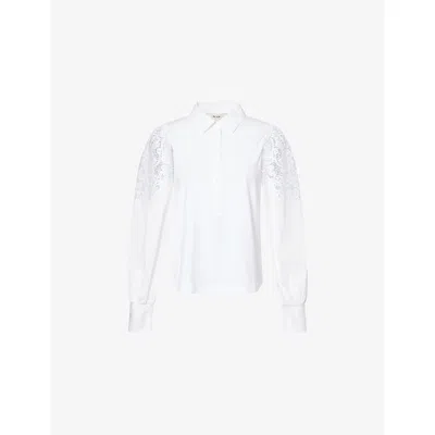 Me And Em And Em Womens Soft White Lace-insert Swing Cotton And Modal-blend Top