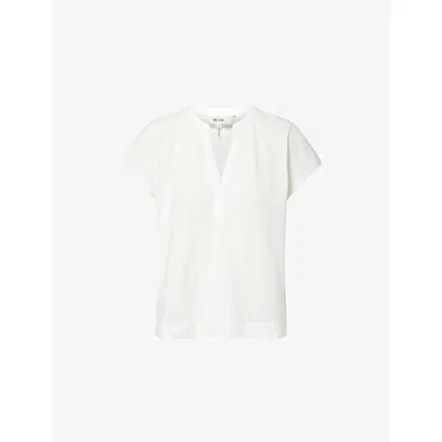 Me And Em And Em Womens Soft White Open-placket Short-sleeve Cotton Top