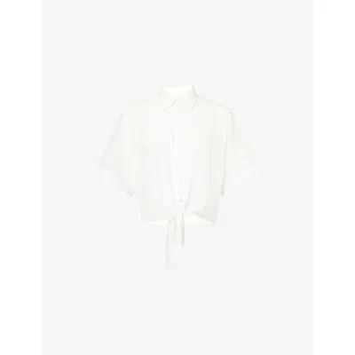 Me And Em And Em Womens Relaxed-fit Tie-hem Cotton Shirt Soft White