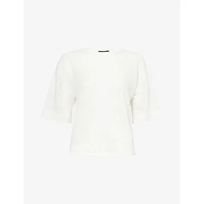 Me And Em And Em Womens Soft White Round-neck Short-sleeve Knitted Top Xs