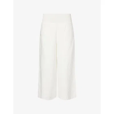 Me And Em And Em Womens Soft White Shirred-waist Cropped Linen-blend Trousers