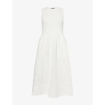 Me And Em Womens  Sleeveless Embroidered Cotton Midi Dress In Soft White