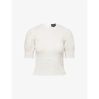 Me And Em And Em Womens Soft White Smocked Day Cotton-poplin Blouse