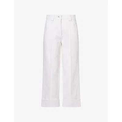 Me And Em And Em Womens Soft White Straight-crop Stretch Twill Cotton Trousers