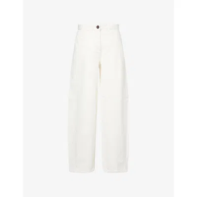 Me And Em And Em Womens Soft White Tapered Tonal Stripe Cotton Trousers