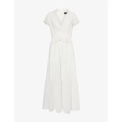 Me And Em Womens  V-neck Cap-sleeve Cotton-broderie Maxi Dress In Soft White