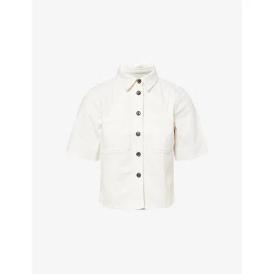 Me And Em And Em Womens Soft White Wash Panelled Short-sleeve Denim Shirt