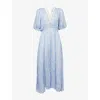 Me And Em And Em Womens Soft White/blue/mult Evening Primrose Graphic-print Puff-sleeve Woven Maxi Dress