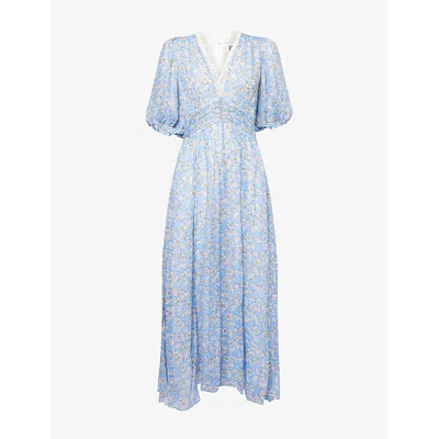 Me And Em And Em Womens Soft White/blue/mult Evening Primrose Graphic-print Puff-sleeve Woven Maxi Dress
