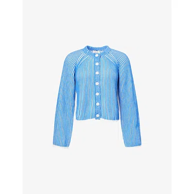Me And Em And Em Womens Soft White/intense B Contrast Rib Cotton-knit Cardigan In Blue