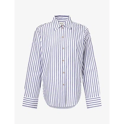 Me And Em And Em Womens Soft White/navy Forever Striped Cotton Shirt
