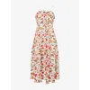 Me And Em And Em Womens Soft White/red/multi Rosebush Graphic-print Halter-neck Cotton Midi Dress