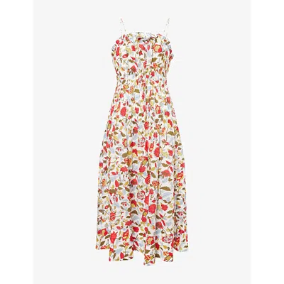 Me And Em And Em Womens Soft White/red/multi Rosebush Graphic-print Halter-neck Cotton Midi Dress