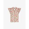 Me And Em And Em Womens Soft White/red/multi Rosebush Graphic-print V-neck Cotton Blouse