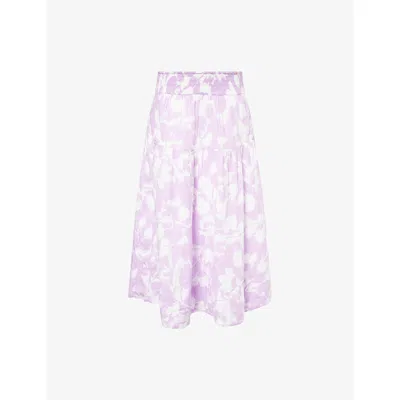 Me And Em Womens  Cheesecloth Tulip-print Cotton Midi Skirt In Soft White/sherbet L