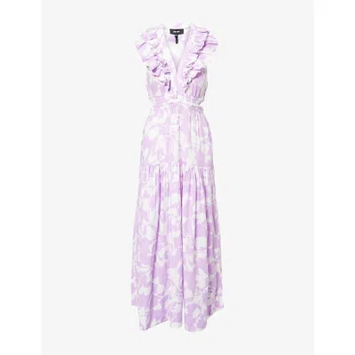 Me And Em Womens  Ruffle Tulip-print Cotton Maxi Dress In Soft White/sherbet L