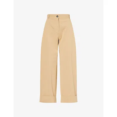 Me And Em And Em Womens Spring Tan Clever Tapered-leg Cotton-blend Twill Chino Trousers
