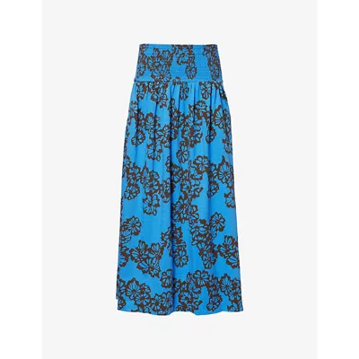 Me And Em Womens  Stencil Bloom-print Tiered Cotton Maxi Skirt In Provence Blue/spring