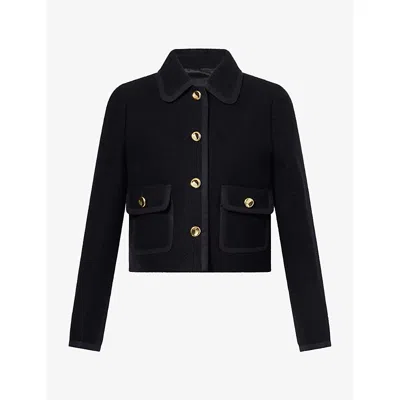 Me And Em And Em Womens Straight Cropped Bound Wool Jacket Black