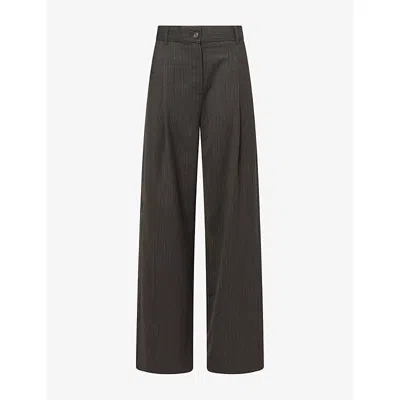 Me And Em And Em Womens Straight Man Stripe Wool Trousers Grey Multi In Brown