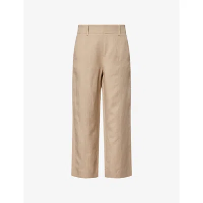 Me And Em And Em Womens Straight-leg Cropped Linen-blend Trousers Warm Stone